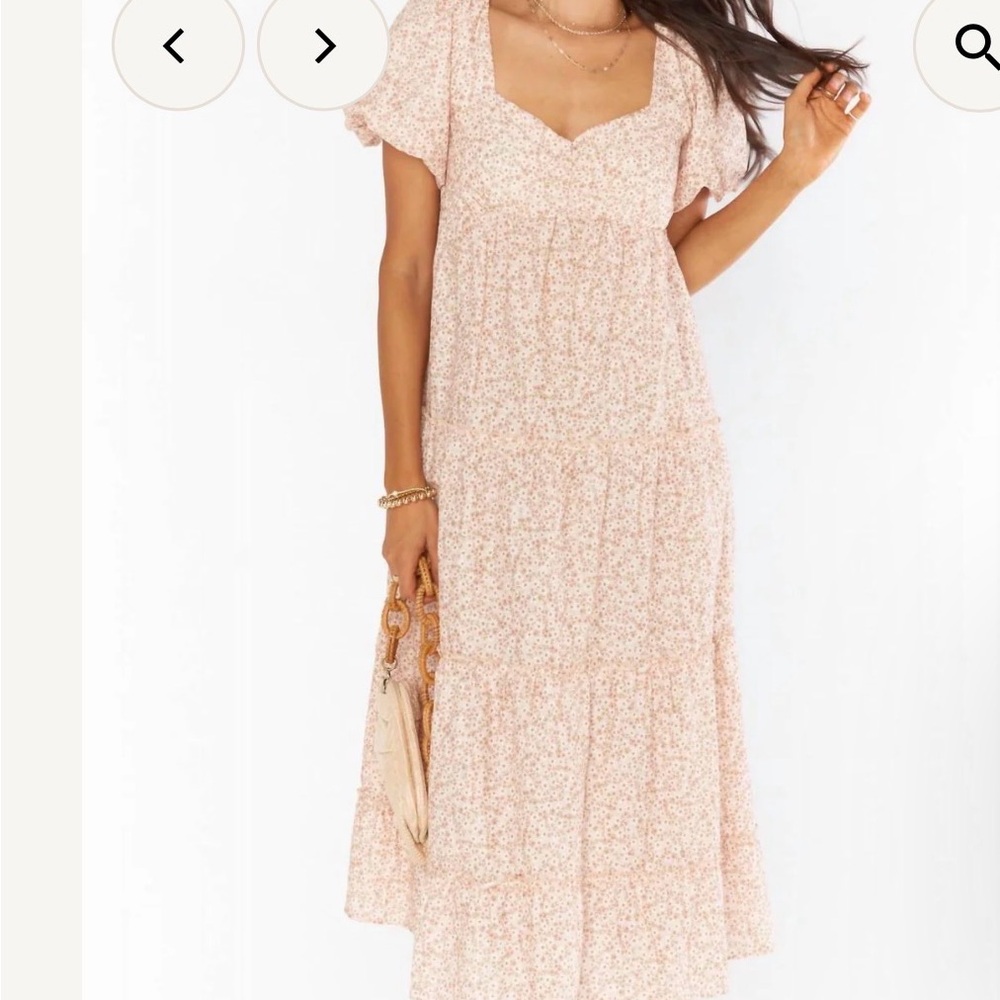 Show Me Your MuMu NWT Odette Beige Floral Puff Sleeve Midi Dress XL Cottagecore